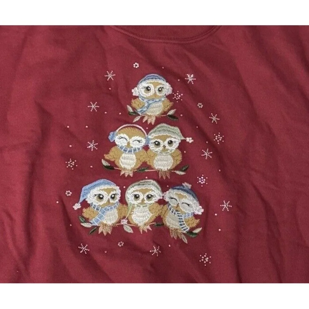 Morning Sun Sweatshirt Womens‎ LargeOwl Embroidered Pullover Crew Neck - Picture 2 of 4